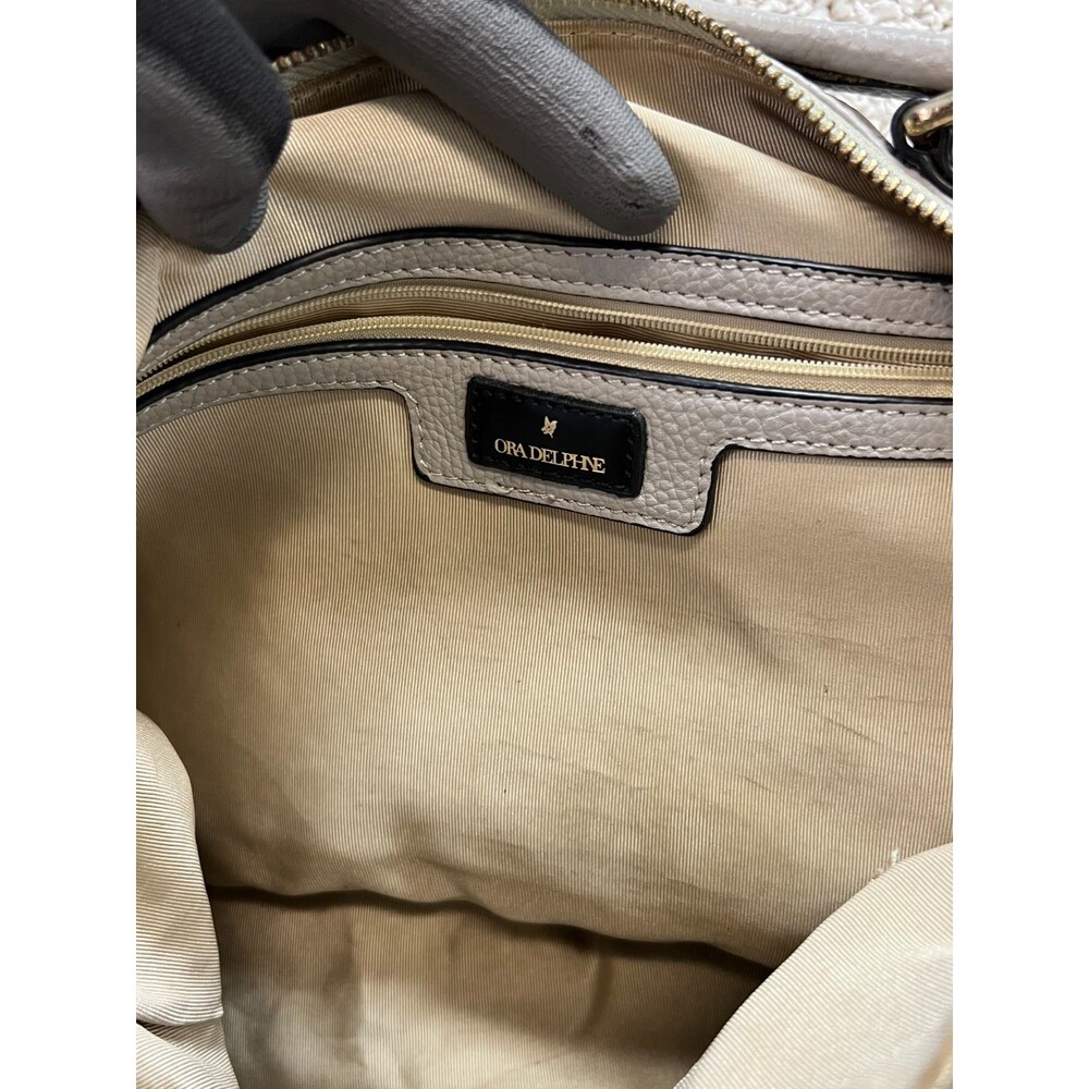ORA DELPHNE leather Satchel light Gray LG Top Handles/Shoulder Strap - Picture 11 of 14